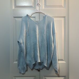Light Blue V-Neck Hooded Women's Sweater